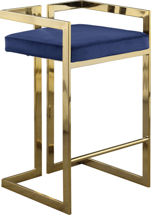 Ezra Velvet / Engineered Wood / Steel Contemporary Navy Velvet Stool - 19" W x 17.5" D x 31" H