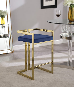 Ezra Velvet / Engineered Wood / Steel Contemporary Navy Velvet Stool - 19" W x 17.5" D x 31" H