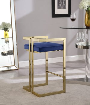 Ezra Velvet / Engineered Wood / Steel Contemporary Navy Velvet Stool - 19" W x 17.5" D x 31" H