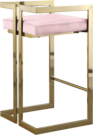 Ezra Velvet / Engineered Wood / Steel Contemporary Pink Velvet Stool - 19" W x 17.5" D x 31" H