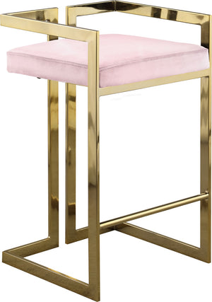 Ezra Velvet / Engineered Wood / Steel Contemporary Pink Velvet Stool - 19" W x 17.5" D x 31" H