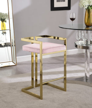 Ezra Velvet / Engineered Wood / Steel Contemporary Pink Velvet Stool - 19" W x 17.5" D x 31" H
