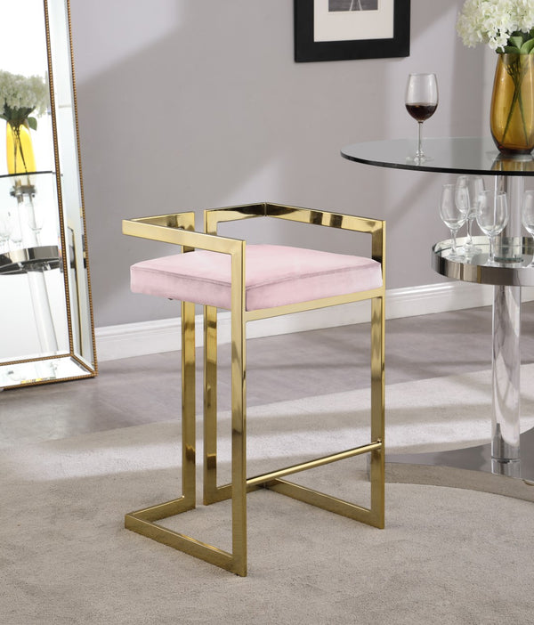 Ezra Velvet / Engineered Wood / Steel Contemporary Pink Velvet Stool - 19" W x 17.5" D x 31" H