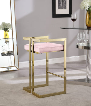 Ezra Velvet / Engineered Wood / Steel Contemporary Pink Velvet Stool - 19" W x 17.5" D x 31" H