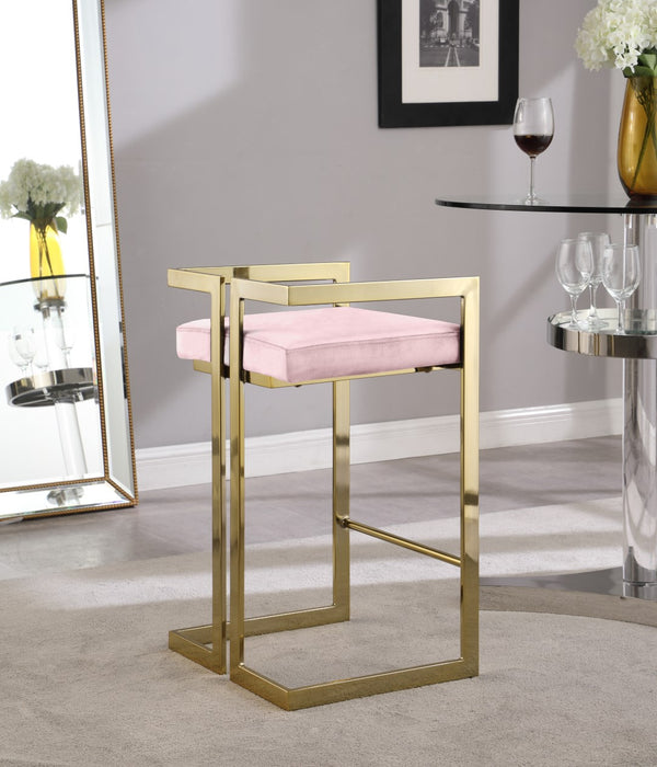 Ezra Velvet / Engineered Wood / Steel Contemporary Pink Velvet Stool - 19" W x 17.5" D x 31" H