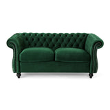 Somerville Traditional Chesterfield Loveseat Sofa, Emerald and Dark Brown Noble House