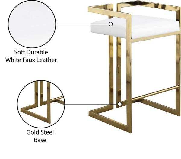 Ezra Faux Leather / Steel / Foam Contemporary White Faux Leather Stool - 19" W x 17.5" D x 31" H