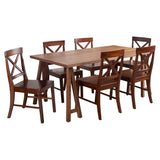 Sabine Farmhouse Natural Walnut Dining Set with Rich Mahogany Finished Dining Chairs
