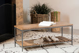 Country Rustic Accent Bench with Slat Shelf Natural and Gunmetal