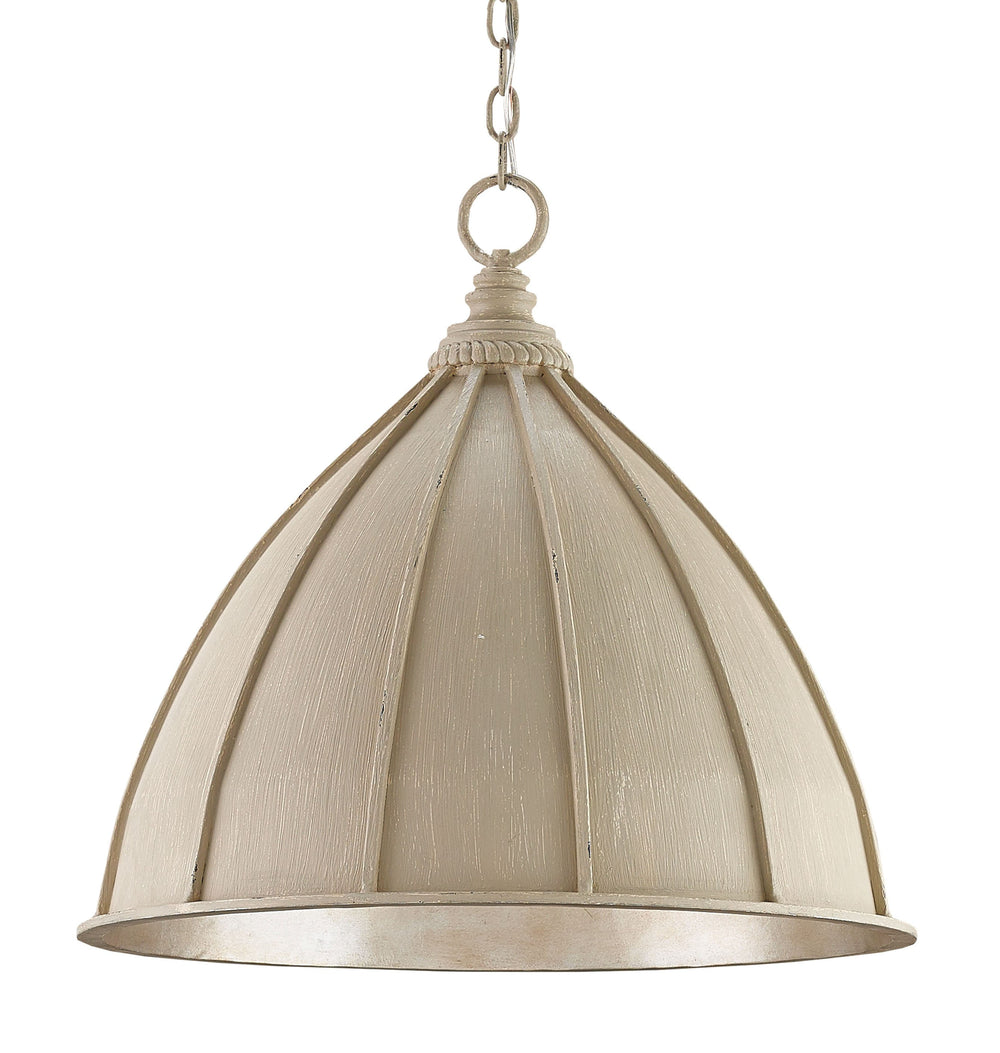 Fenchurch Pendant Light - Elegant Oyster Cream & Silver Leaf Finish, Wrought Iron Shade Design