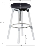 Venus Faux Leather / Acrylic / Metal / Foam Contemporary Black Faux Leather Adjustable Stool - 18" W x 18" D x 25" - 30" H