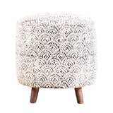 Casual Round Upholstered Accent Stool Cream and Black