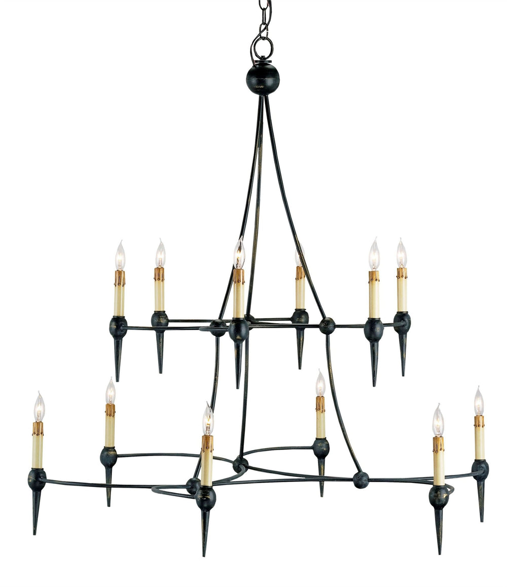 Danielli Chandelier - Elegant French Black Wrought Iron, Two-Tiered Design with 12 Light Points