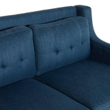 Galene Contemporary Fabric Loveseat, Navy Blue and Dark Brown Noble House