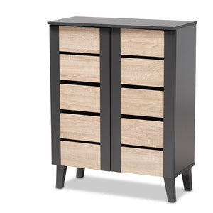 Baxton Studio Melle Modern and Contemporary Two-Tone Oak Brown and Dark Gray 2-Door Wood Entryway Shoe Storage Cabinet