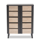 Baxton Studio Melle Modern and Contemporary Two-Tone Oak Brown and Dark Gray 2-Door Wood Entryway Shoe Storage Cabinet