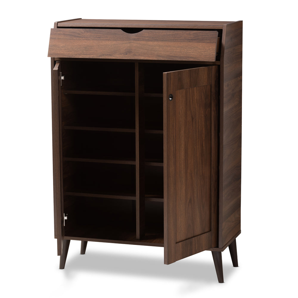 Baxton Studio Cormier Mid-Century Modern Walnut Brown finished 2-Door Wood Entryway Shoe Storage Cabinet