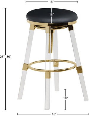 Venus Faux Leather / Acrylic Metal / Foam Contemporary Black Faux Leather Adjustable Stool - 18" W x 18" D x 25" - 30" H