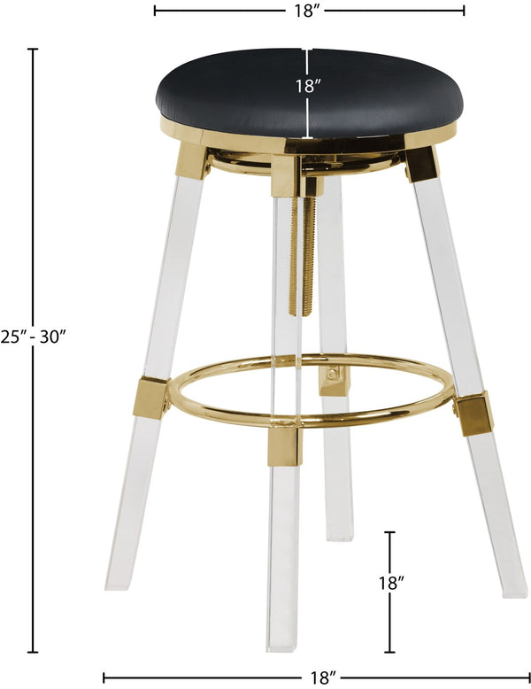 Venus Faux Leather / Acrylic Metal / Foam Contemporary Black Faux Leather Adjustable Stool - 18" W x 18" D x 25" - 30" H