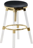 Venus Faux Leather / Acrylic Metal / Foam Contemporary Black Faux Leather Adjustable Stool - 18" W x 18" D x 25" - 30" H