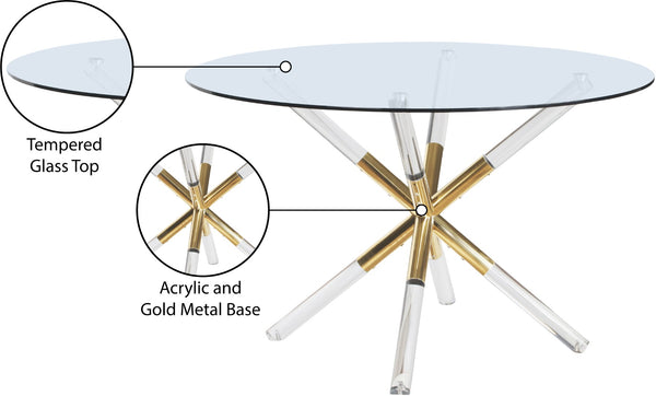 Mercury Acrylic / Metal / Tempered Glass Contemporary Acrylic/Gold Dining Table - 48" W x 48" D x 30" H