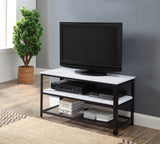 Taurus Industrial TV Stand White Printed Faux Marble & Black Finish 91602-ACME