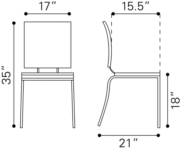 Zuo Modern Criss 100% Polyurethane, Steel Modern Commercial Grade Dining Chair Set - Set of 4 Black, Chrome 100% Polyurethane, Steel