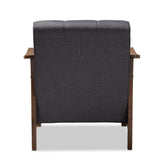 Baxton Studio Larsen Mid-Century Modern Gray Fabric Upholstered Walnut Wood Lounge Chair