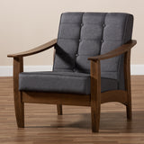 Baxton Studio Larsen Mid-Century Modern Gray Fabric Upholstered Walnut Wood Lounge Chair