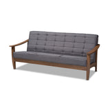 Larsen Mid-Century Modern Gray Fabric Upholstered Walnut Wood Sofa