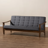 Baxton Studio Larsen Mid-Century Modern Gray Fabric Upholstered Walnut Wood Sofa