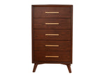 Alpine Furniture Gramercy 5 Drawer Chest 1978-05 Walnut Mahogany Solids & Veneer 28 x 18 x 47