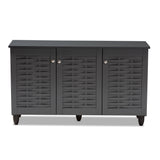 Baxton Studio Winda Modern and Contemporary Dark Gray 3-Door Wooden Entryway Shoe Storage Cabinet