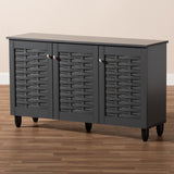 Baxton Studio Winda Modern and Contemporary Dark Gray 3-Door Wooden Entryway Shoe Storage Cabinet