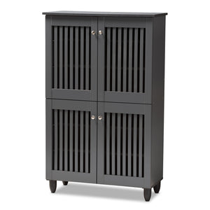 Baxton Studio Fernanda Modern and Contemporary Dark Gray 4-Door Wooden Entryway Shoe Storage Cabinet