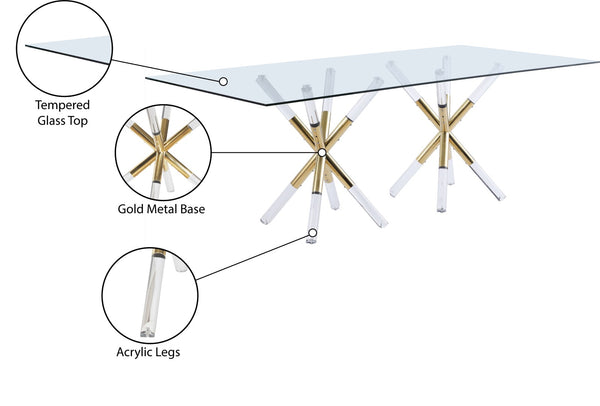 Mercury Acrylic / Metal / Tempered Glass Contemporary Acrylic/Gold Dining Table - 84" W x 42" D x 30" H