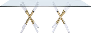 Mercury Acrylic / Metal / Tempered Glass Contemporary Acrylic/Gold Dining Table - 84" W x 42" D x 30" H