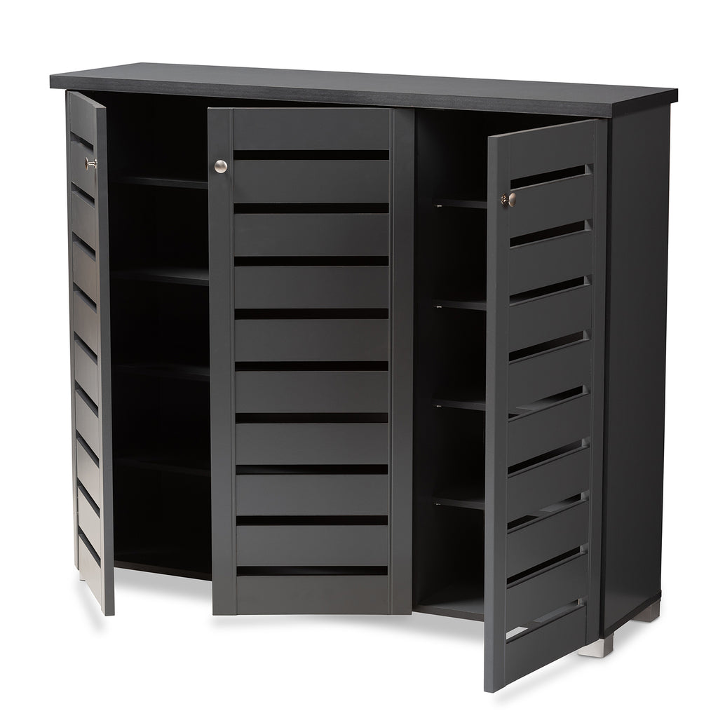 Adalwin Modern Contemporary Dark Grey Shoe Storage Cabinet