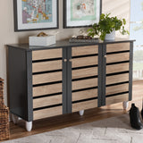 Baxton Studio Gisela Modern and Contemporary Two-Tone Oak and Dark Gray 3-Door Shoe Storage Cabinet