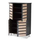 Baxton Studio Gisela Modern and Contemporary Two-Tone Oak and Dark Gray 4-Door Shoe Storage Cabinet