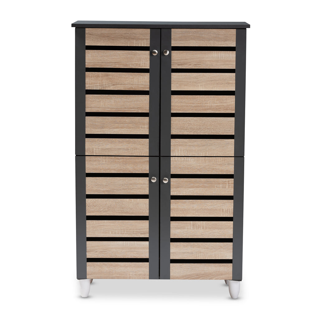 Gisela Modern Contemporary Two Tone Oak and Dark Gray Shoe Storage