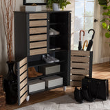 Baxton Studio Gisela Modern and Contemporary Two-Tone Oak and Dark Gray 4-Door Shoe Storage Cabinet