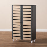 Baxton Studio Gisela Modern and Contemporary Two-Tone Oak and Dark Gray 4-Door Shoe Storage Cabinet