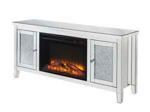 Noralie Glam TV Stand with Fireplace Mirrored • Clear Glass • Acrylic Faux Diamonds 91770-ACME