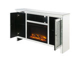 Noralie Glam TV Stand with Fireplace Mirrored • Clear Glass • Acrylic Faux Diamonds 91775-ACME