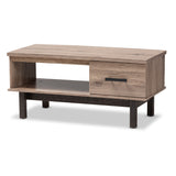 Arend Modern and Contemporary Two-Tone Oak Brown and Black Wood 1-Drawer Coffee Table