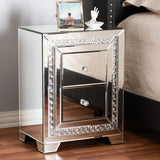 Baxton Studio Mina Modern and Contemporary Hollywood Regency Glamour Style Mirrored Three Drawer Nightstand Bedside Table