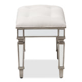 Baxton Studio Marielle Hollywood Regency Glamour Style Off White Fabric Upholstered Mirrored Ottoman Vanity Bench