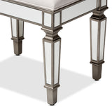 Baxton Studio Marielle Hollywood Regency Glamour Style Off White Fabric Upholstered Mirrored Ottoman Vanity Bench