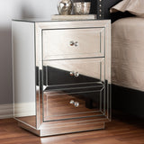 Baxton Studio Lina Modern and Contemporary Hollywood Regency Glamour Style Mirrored Three Drawer Nightstand Bedside Table